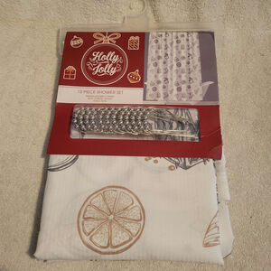 Winter Themed Bathroom Shower Curtain 13 Piece Set NWT 72" x 72" Skates Mittens